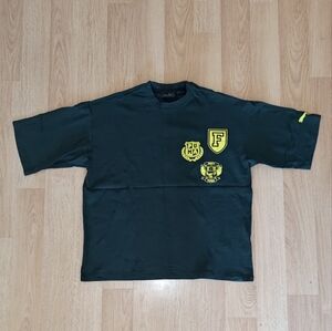 FU Puma x Rihanna Fenty University Logo T-Shirt Black Yellow Womens XS Crop Top